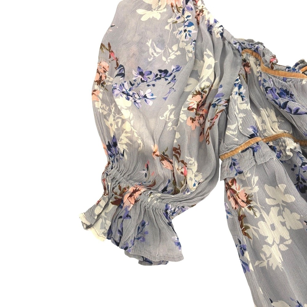 New Free People Floral Babydoll Mini Dress Women S Lavender Gray Puff Sleeve NWT - Picture 10 of 11